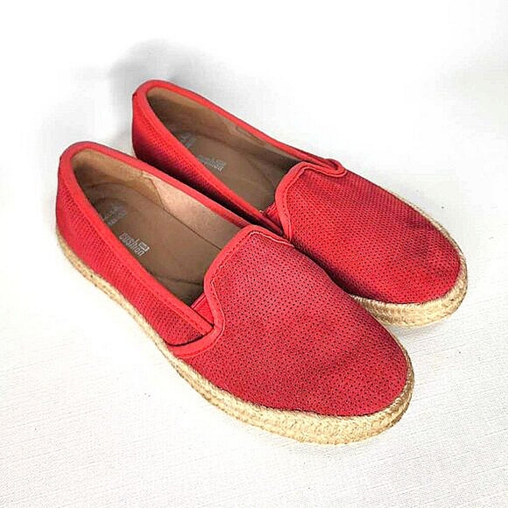 Clarks Azella Theoni red perforated suede slip-on espadrilles